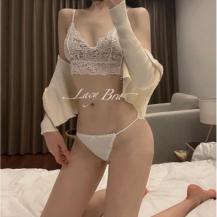Bộ Bralette Ren Sexy Đệm Mỏng Phối Quần Lót Dây Mảnh Gợi Cảm Lacy Bra - B06 | BigBuy360 - bigbuy360.vn