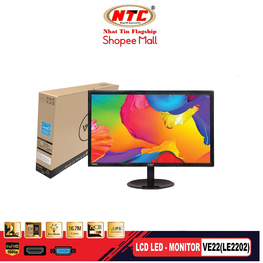 Màn hình máy tính LED 22" VSP VE22 (LE2202) - kết nối VGA / HDMI (Đen) - Hãng phân phối chính thức