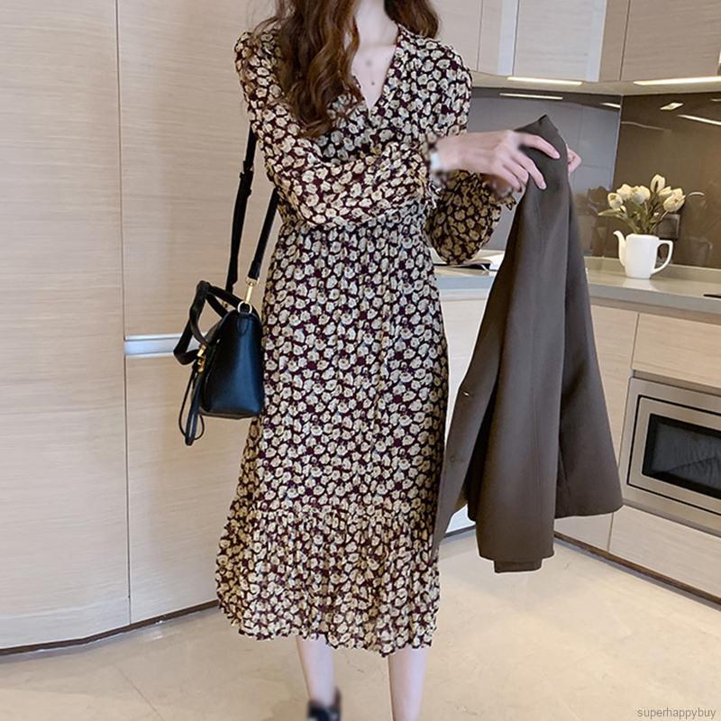 Đầm maxi chất chiffon hoạ tiết hoa nữ tính
