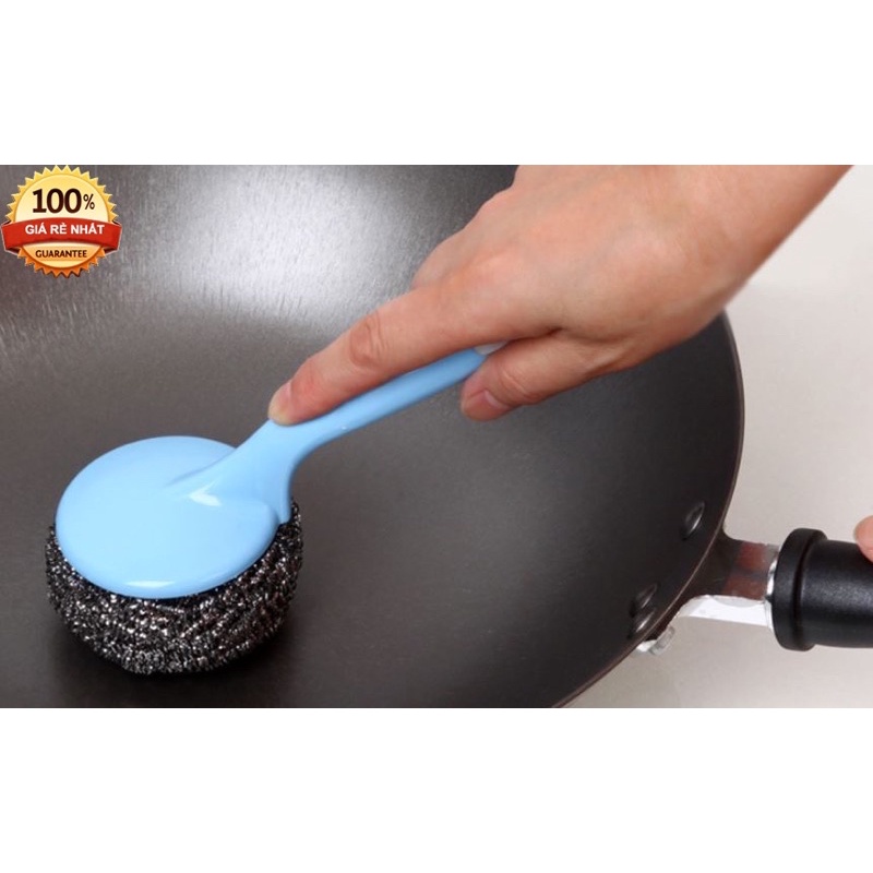 Búi sắt cọ xong nồi-CÓ TAY CẦM AN TOÀN  HƠN- Inox Không Rỉ - 1 TAY CẦM 2 BÔNG CỌ