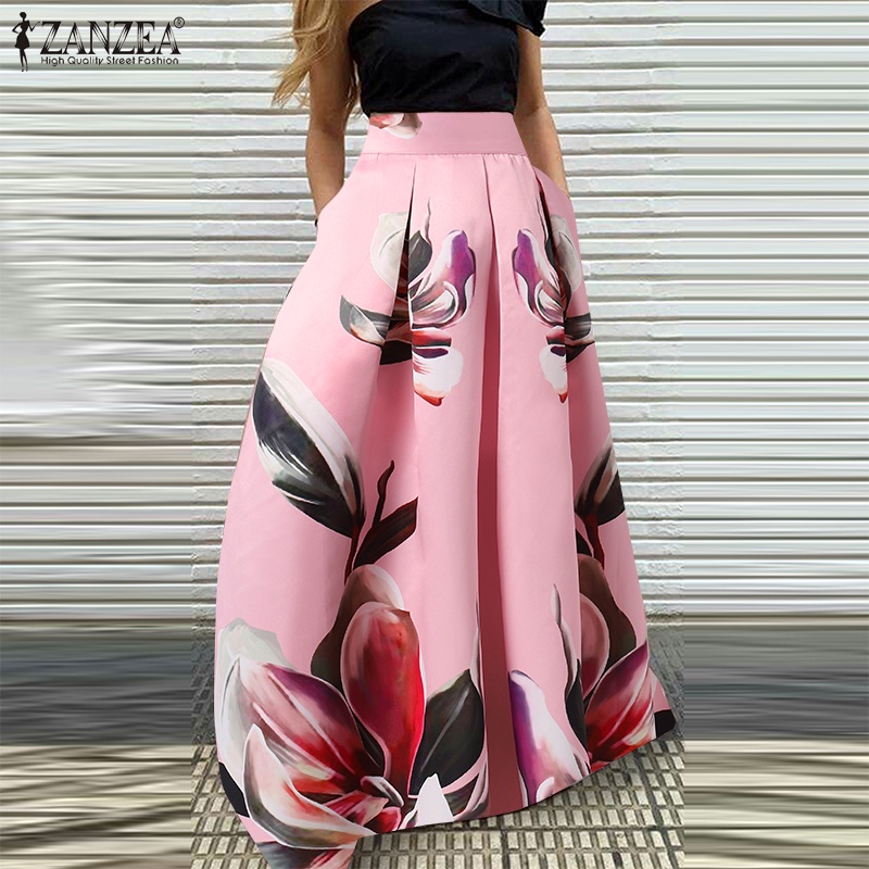 Chân váy dài Zanzea lưng thun in họa tiết hoa thời trang cho nữ