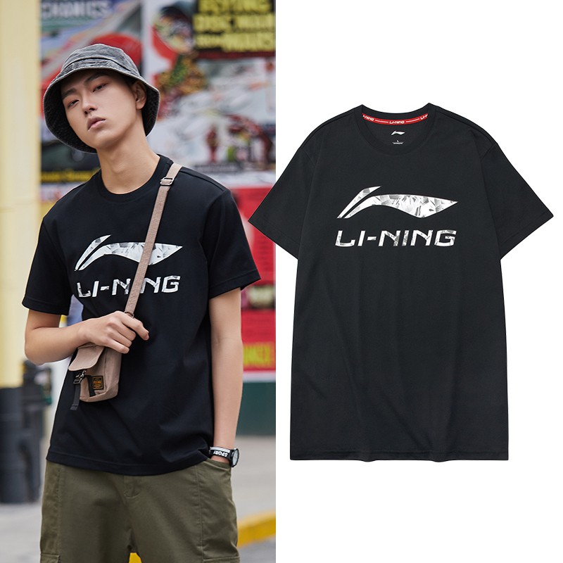 ✐♚◎Trang web chính thức của nam giới ngắn tay Li Ning quần áo thể thao mùa hè thun in logo lớn thoáng khí hàng