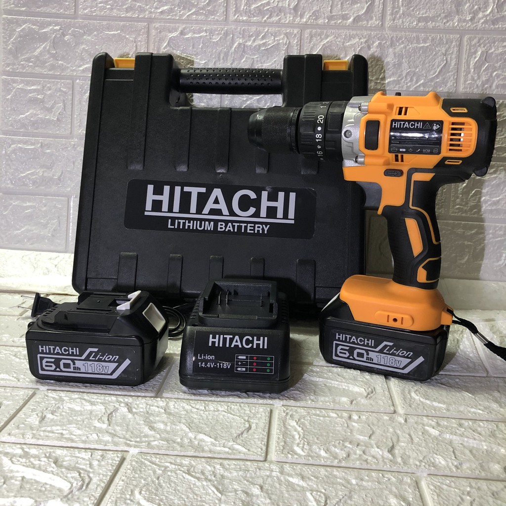 Máy Khoan pin  Hitachi 118V 3 chức năng, CÓ BÚA, LÕI ĐỒNG, Pin 10 cell, Kèm mũi vít, mũi tôn