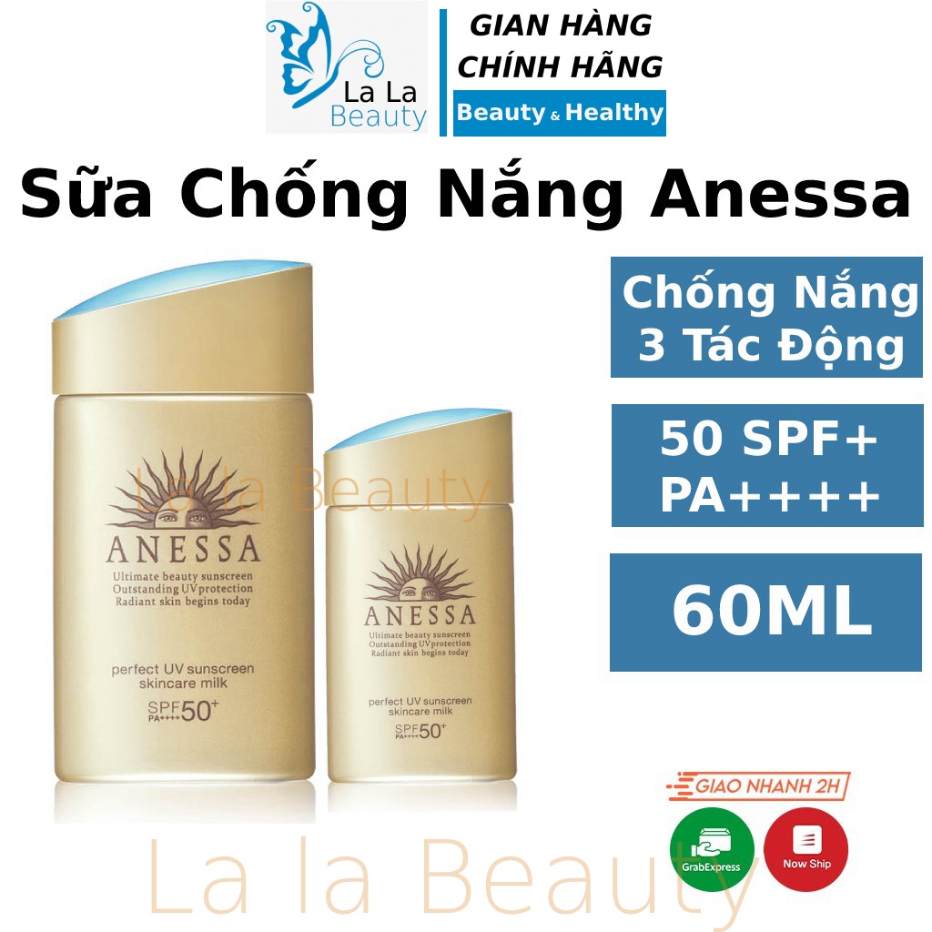 Kem chống nắng Anessa Perfect UV Sunscreen Skincare Milk SPF 50+ 60ml cho da dầu mụn nhạy cảm Nhật Bản La La Cosmetic