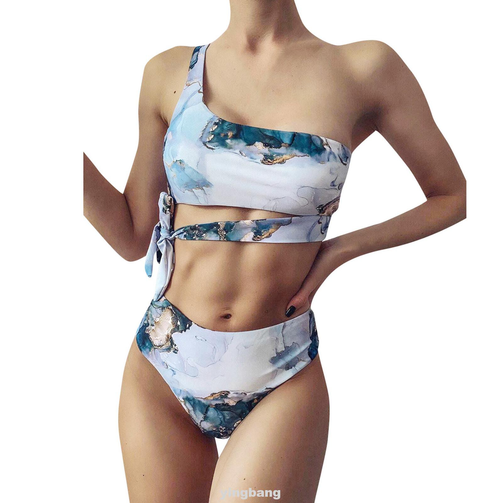 Bikini Thể Thao Lưng Cao Hoạ Tiết Đá Cẩm Thạch