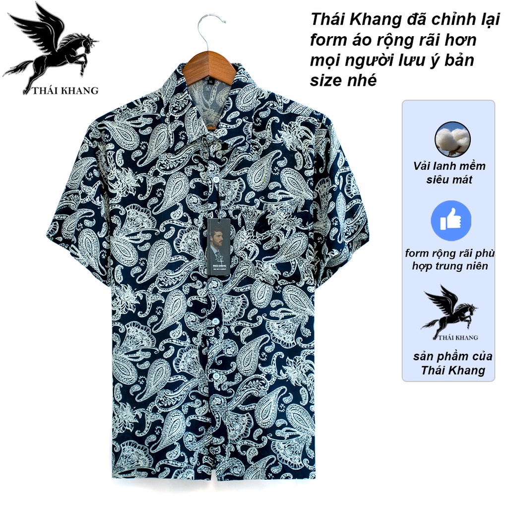 Áo sơ mi nam ngắn tay trung niên vải lanh cực mát form rộng rãi chuẩn đẹp loại áo sơ nam họa tiết sang trọng ASLOG2 - Hà