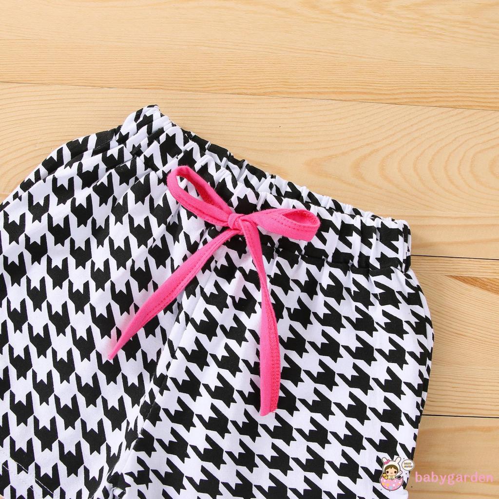 Bộ Áo Dây In Chữ + Quần Short Thắt Nơ Đáng Yêu Cho Bé Gái 6 Tháng Tuổi-4 Tuổi