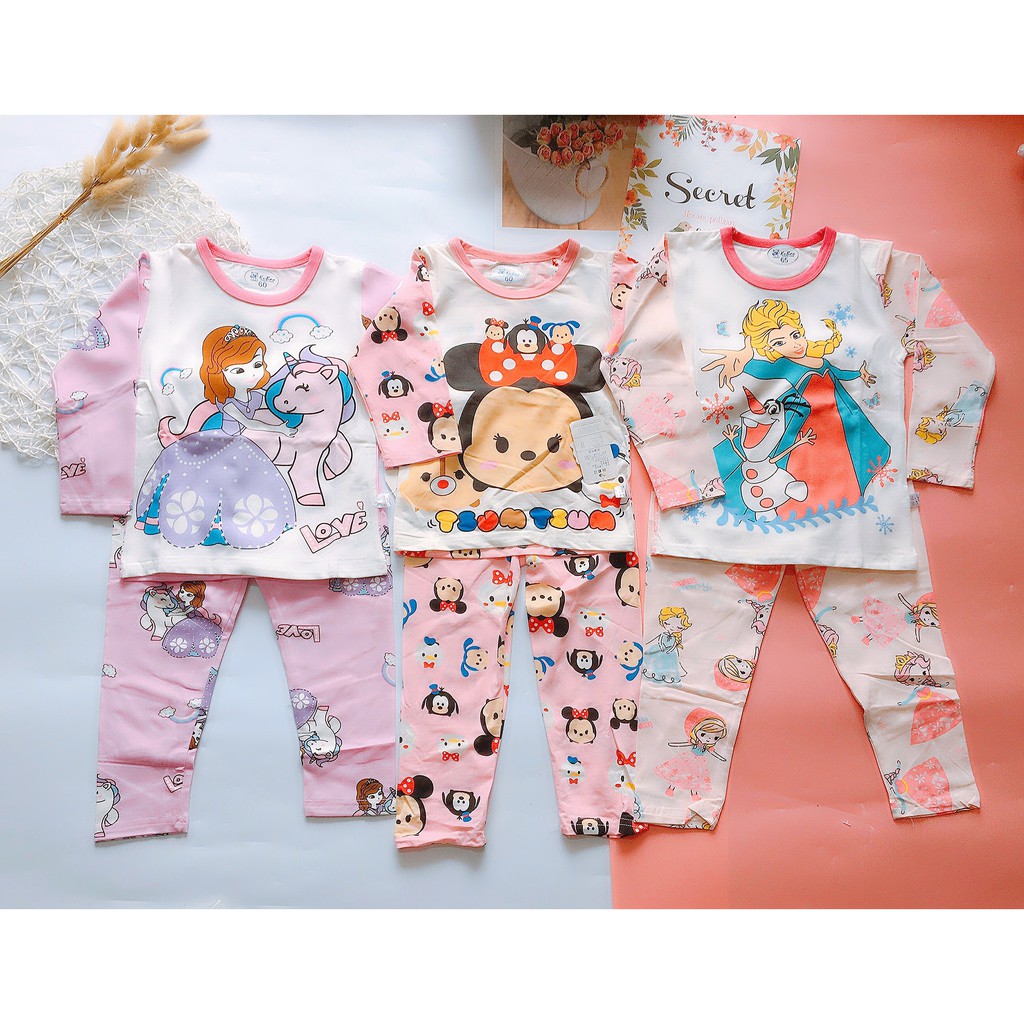 Đồ Bộ Thun Cotton Xuất Hàn Cho Bé Gái Size 1-3 Tuổi (9-15kg)