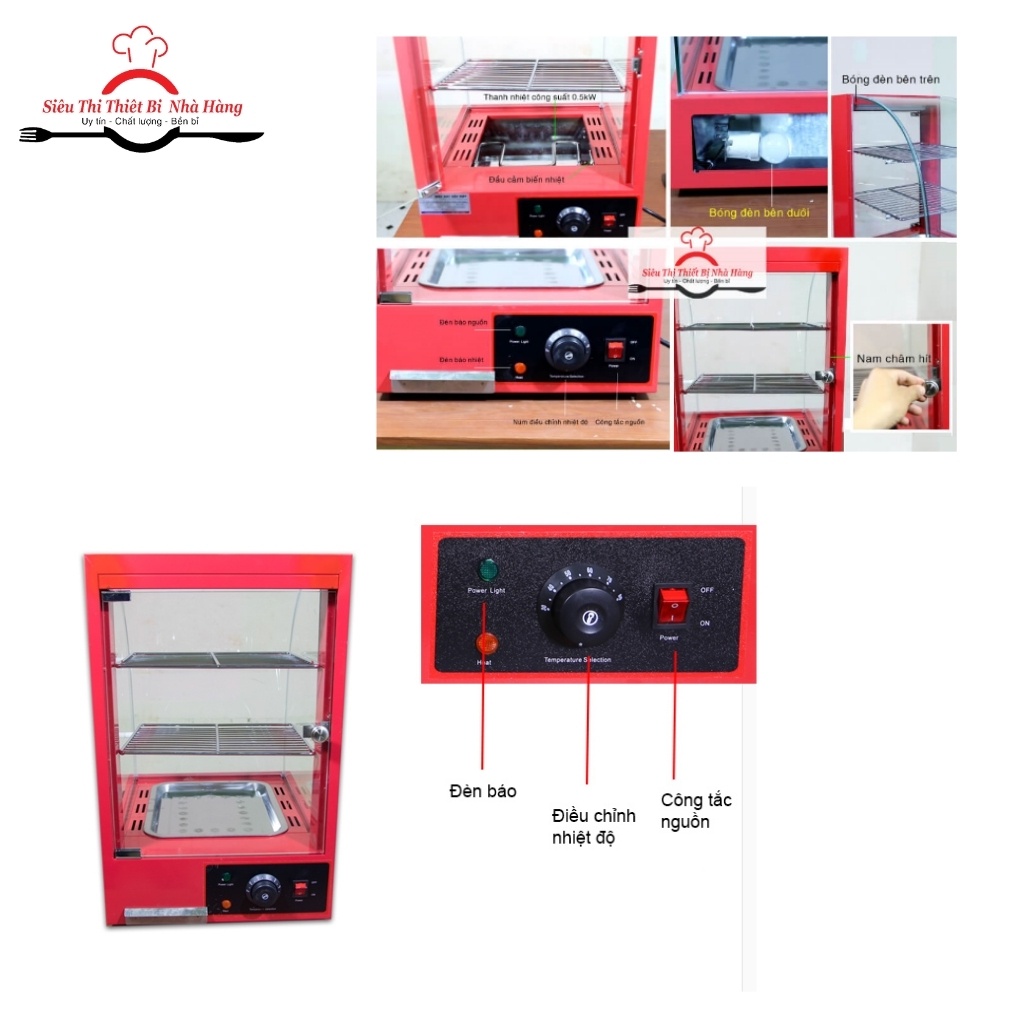 Tủ Trưng Bày giữ nóng thức ăn 1 khay, giữ nóng KFC_KÍNH CONG XỊN_Hàng chính hãng bảo hành 12 tháng