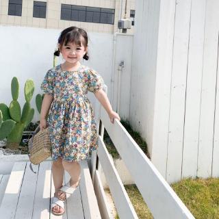 Đầm Bé Gái In Hoa Phối Ren