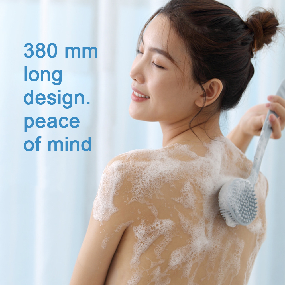 (Hàng Mới Về) Bàn Chải Tắm Hai Mặt Bằng Silicon Có Tay Cầm Dài Tiện Dụng