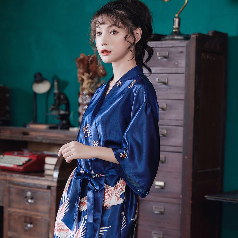Áo Choàng Ngủ Vải Lụa Mỏng Kiểu Kimono Nhật Bản Quyến Rũ Cho Cặp Đôi