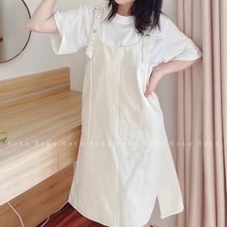 Roko - yếm kaki kem ngắn - áo phông trơn
