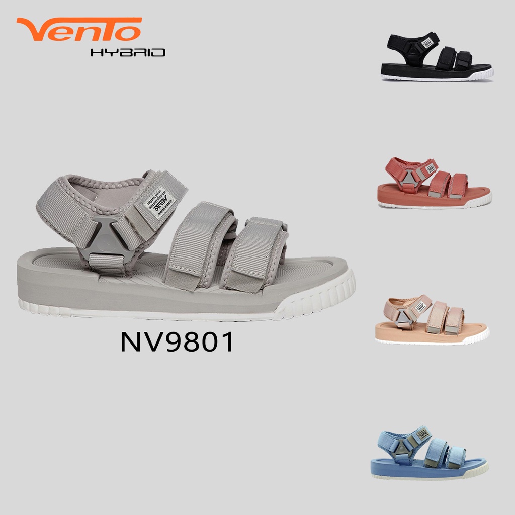 Giày Sandal Vento Nam Nữ 3 Quai NV9801G Màu Xám Ghi