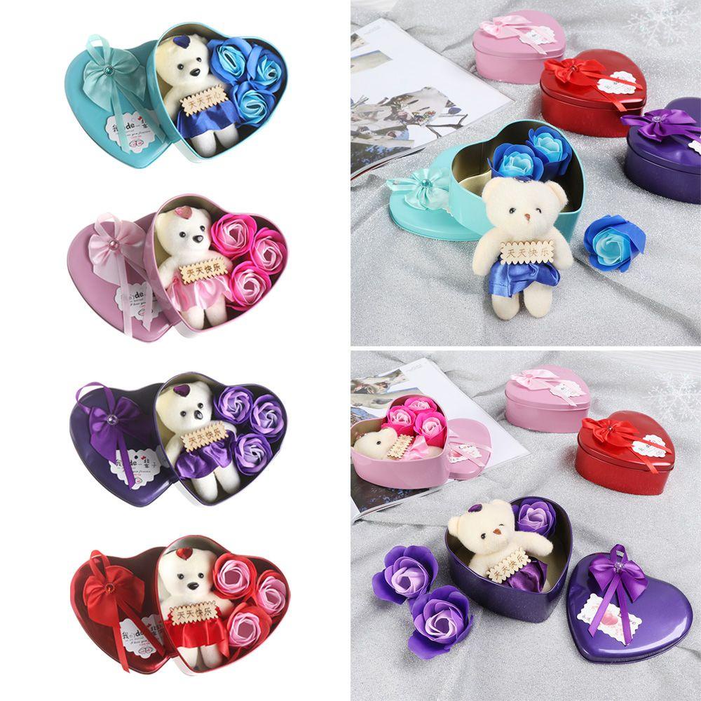 .Set 3 Hộp Quà Tặng Hoa Hồng Sáp Trái Tim Gấu Đáng Yêu