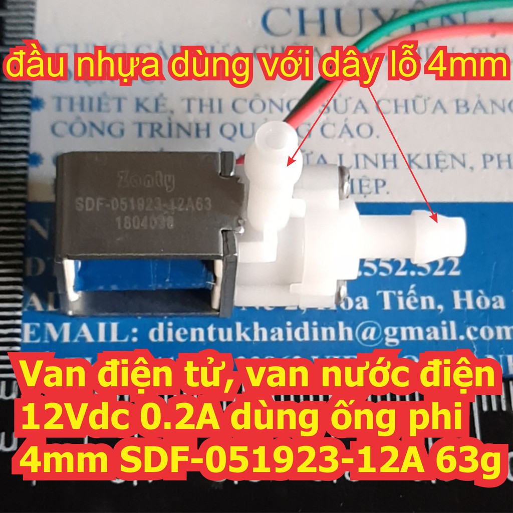 Van điện tử, van nước điện 12Vdc 0.2A dùng ống phi 4mm SDF-051923-12A63 thường mở kde6782