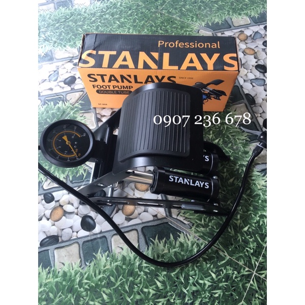 Bơm Đạp Chân Mini Dùng Cho Xe Máy Xe Đạp Ô Tô 2 Ống Stanlays