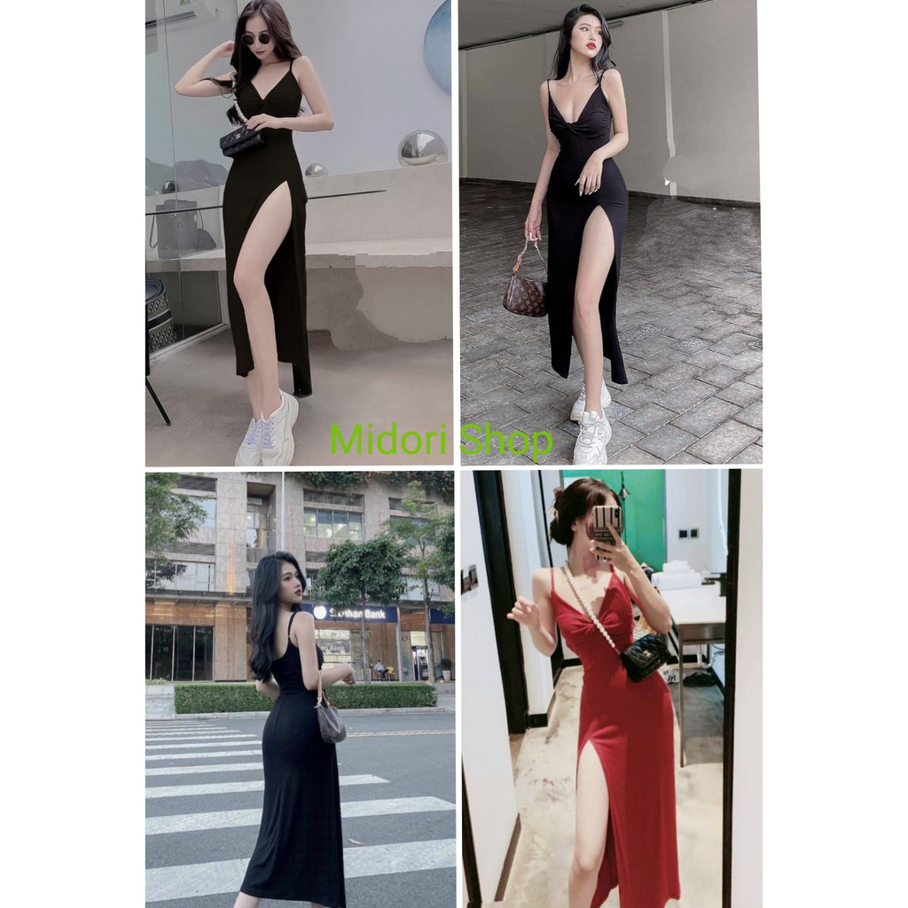 Đầm body hai dây xẻ tà bên quyến rũ có mút ngực chất thun co giãn tốt, váy body nữ hai dây xẻ tà quyến rũ[MẪU MỚI]
