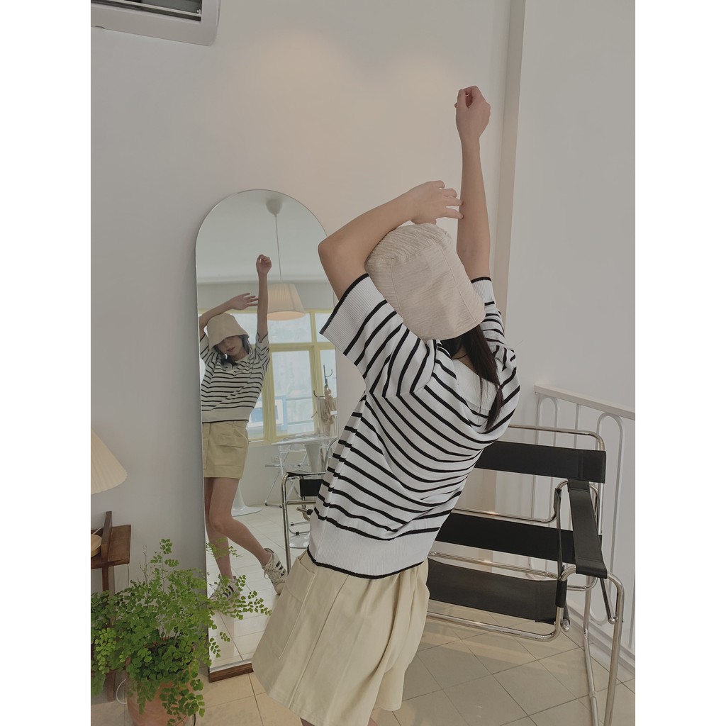 Áo len tăm cổ polo ngực V kẻ SA448 Lollie.studio | BigBuy360 - bigbuy360.vn