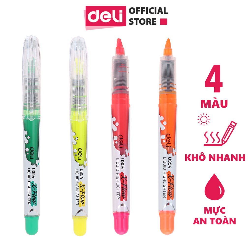 Bút Dấu Dòng High light dạ quang Deli 35304 Xanh dương/ Xanh lá/ Vàng/ hồng