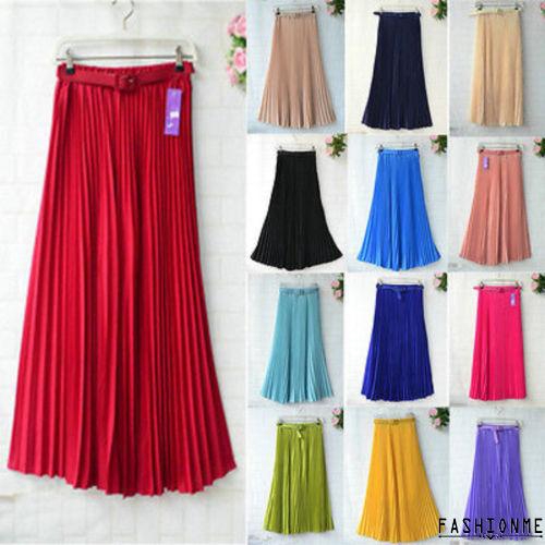 Chân váy maxi chiffon lưng cao xếp li