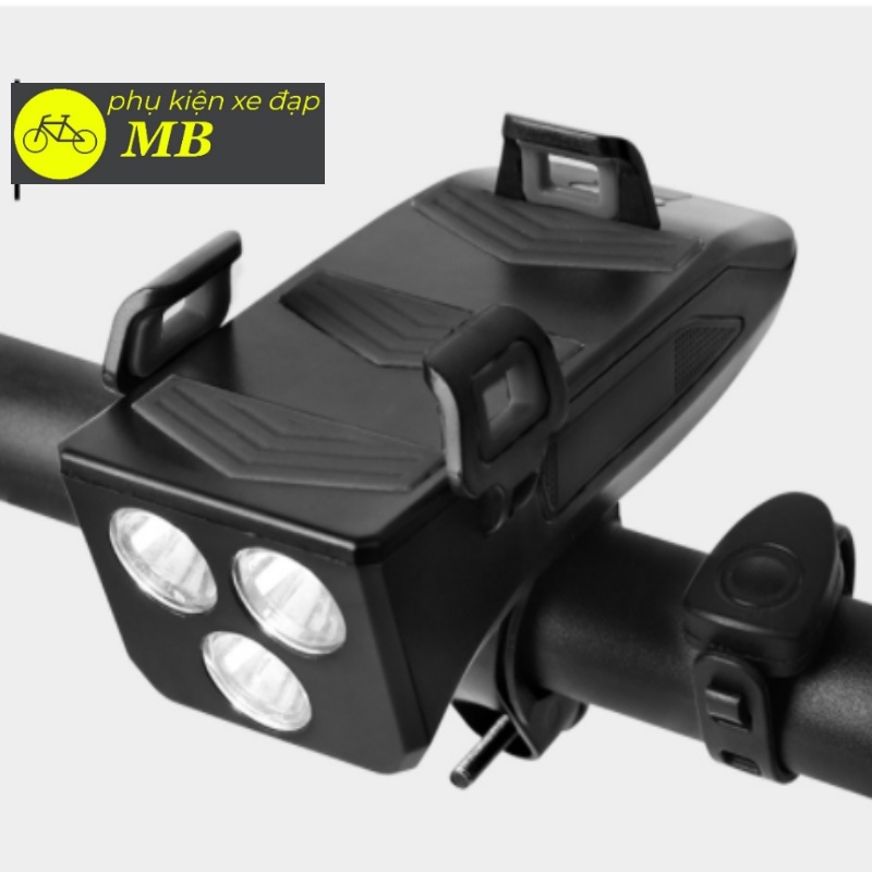 Đèn còi xe đạp siêu sáng sạc usb tính năng 4 trong 1  chống nước tuyệt đối