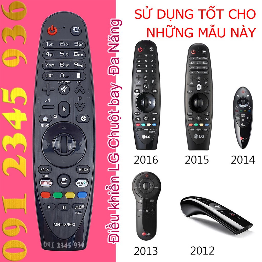 Điều khiển tivi LG mẫu năm 2016 2015 2014 2013 2012 có Chuột bay Không giọng nói Magic Remote MR-18/600 Made in TAIWAN