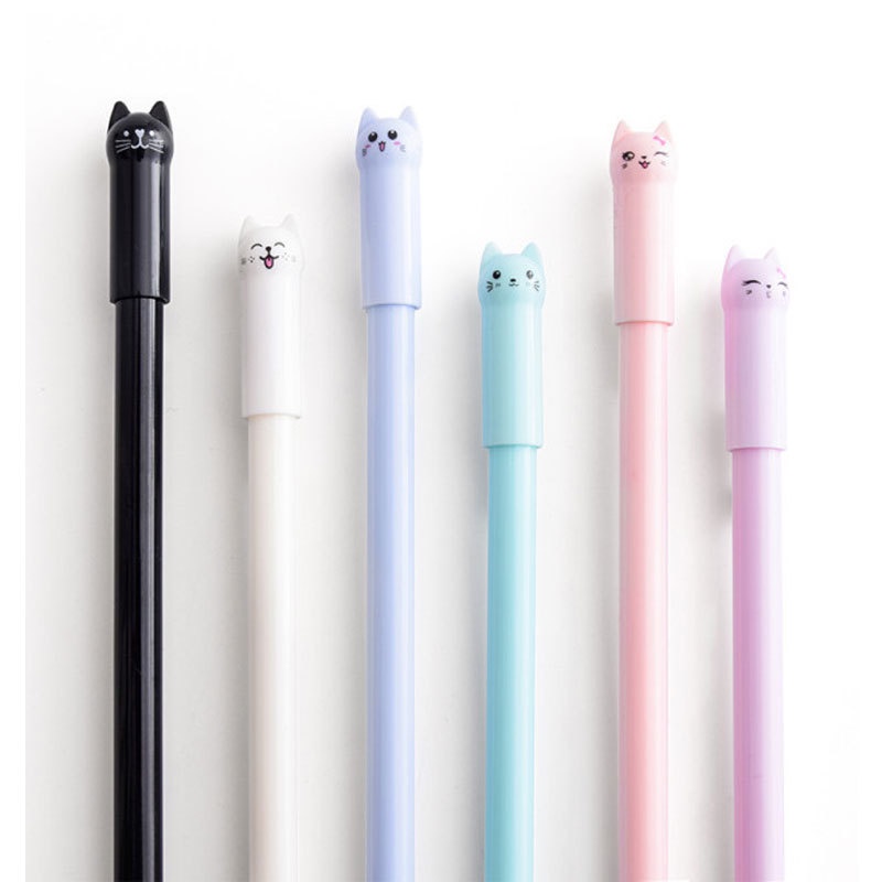 Bút gel mực đen ngòi 0.5mm vỏ hình mèo bằng nhựa đáng yêu