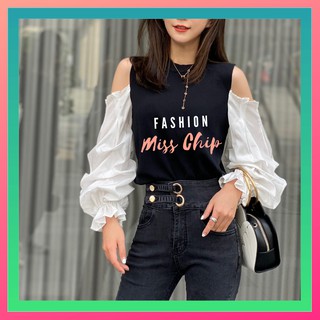 UH Áo hở vai tay bồng cực dễ thương, dễ phối đồ, chất liệu co giãn size M
