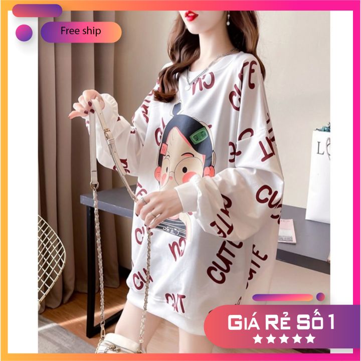 Áo Sweater Nỉ Trắng 🦋 FREE SHIP 🦋 Hình Cô Bé CUTE  Áo Thun Nỉ Da Cá Dài Tay In Hình 3D Kiểu Dáng Rộng Mặc Cực Yêu | BigBuy360 - bigbuy360.vn