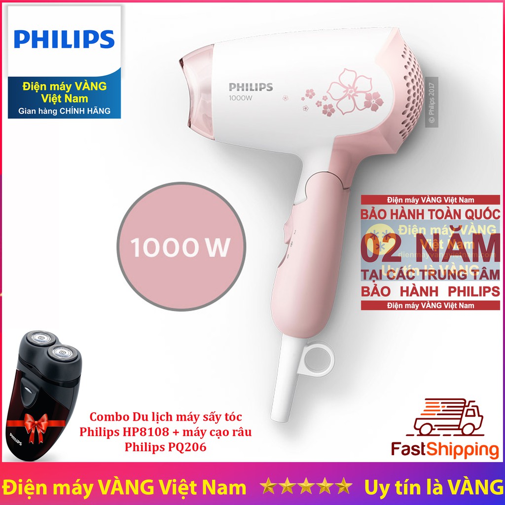 Combo du lịch máy sấy tóc Philips HP8108 và máy cạo râu Philips PQ206