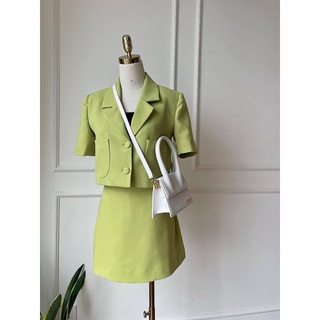 Bộ -áo blazer nữ croptop & váy a - chất liệu cao cấp, 2 lớp, lót lụa mềm, xanh bơ - tiệm may diluclothi