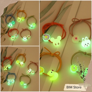 Dây buộc tóc dạ quang phát sáng đính 2 charm hoa cúc, nhân vật hoạt hình ngộ nghĩnh