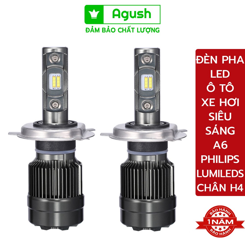 Đèn pha led ô tô xe hơi xe tải A6 Philips Lumileds 1 cặp chân H4 siêu sáng 200% trợ sáng 175m tản nhiệt nhôm chống nước