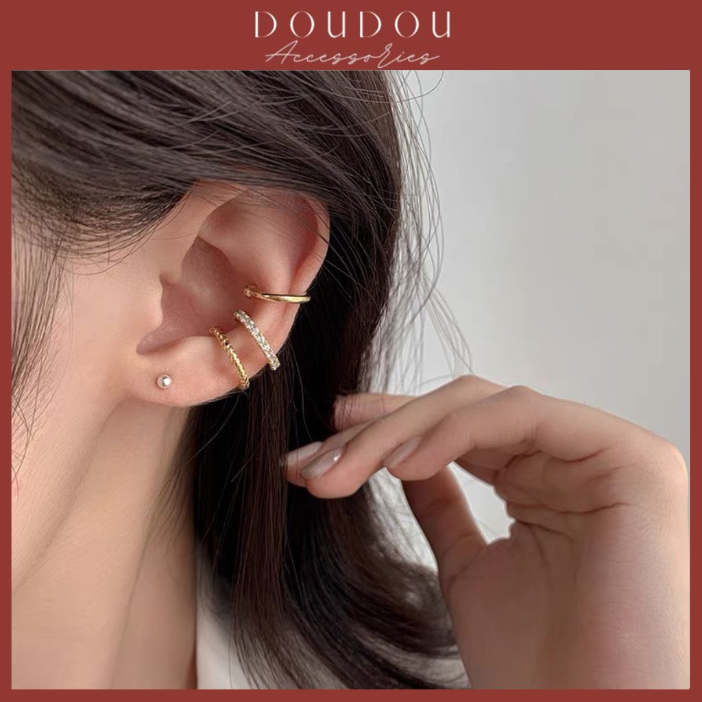 Bông tai kẹp vành tai không cần xỏ lỗ DOUDOU Set khuyên tai nữ phong cách Hàn Quốc EH008