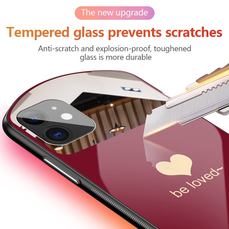 Ốp Điện Thoại Silicone Mặt Kính Cường Lực Hình Trái Tim Cho iPhone 12 11 Pro Max XSMAX XR X XS 8 7 Plus SE2020