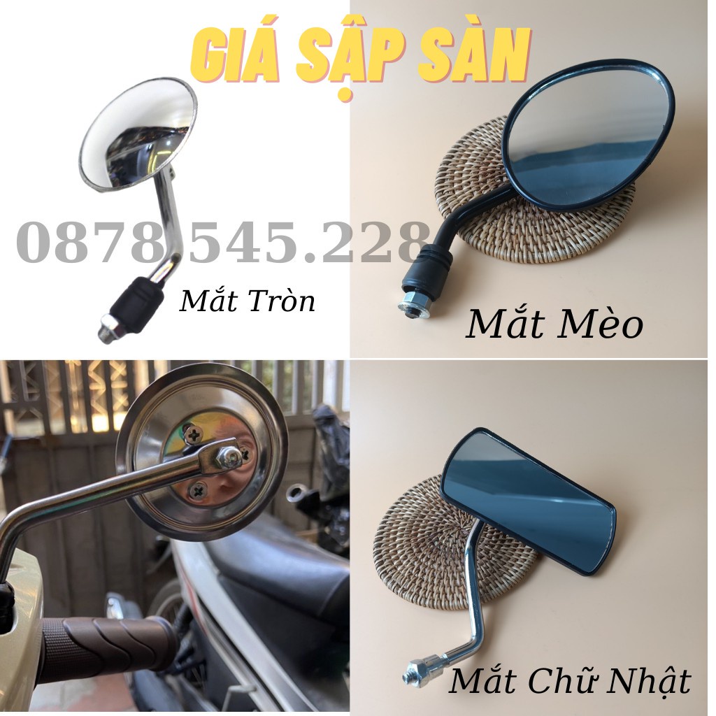 Gương Xe Máy Thời Trang- Gương Chiếu Hậu Tròn Cầu Lồi,Chữ Nhật, Mắt Mèo Nhỏ Gọn-Phù Hợp Xe wave,Sh. Lead