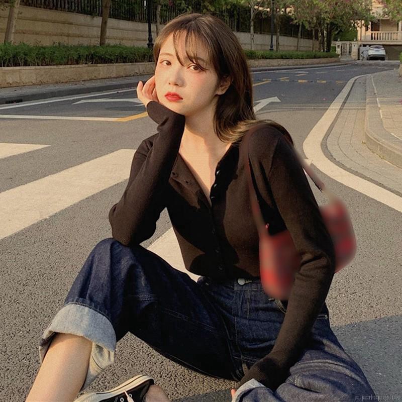 Áo Thun Dệt Kim Tay Dài Kiểu Hàn Quốc Thiết Kế Trẻ Trung Cho Nữ