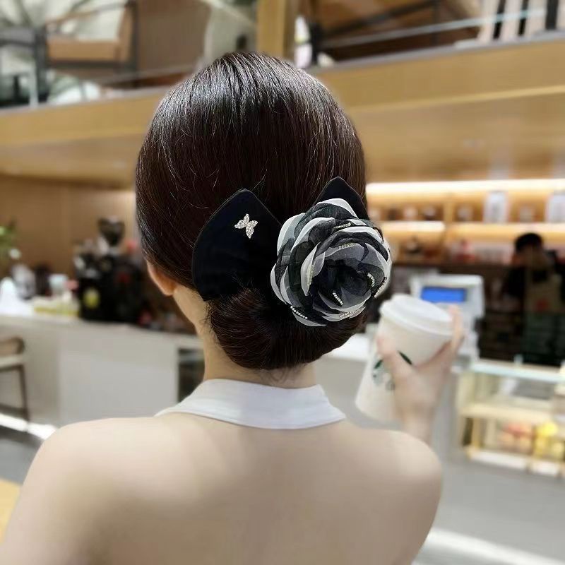 Dây Buộc Tóc Vải Lụa Nhẹ Hình Hoa Trà Lớn Sang Trọng Thanh Lịch