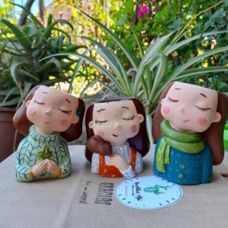 Khuôn Silicone Làm Chậu Hoa Bằng Resin Epoxy UV Hình Cô Gái Dễ Thương