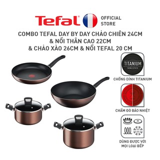Combo Tefal Day By Day Chảo chiên 24cm& Nồi 22cm&Chảo xào 26cm& Nồi 20 cm