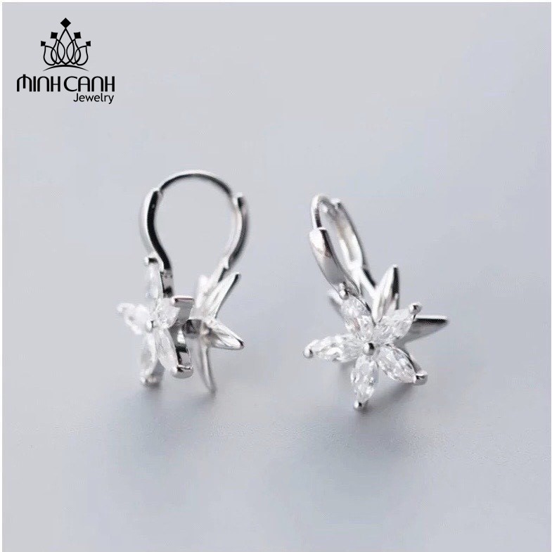 Bông Tai Hoa Đính Đá Dạng Bấm Bạc Ý S925 - Minh Canh Jewelry