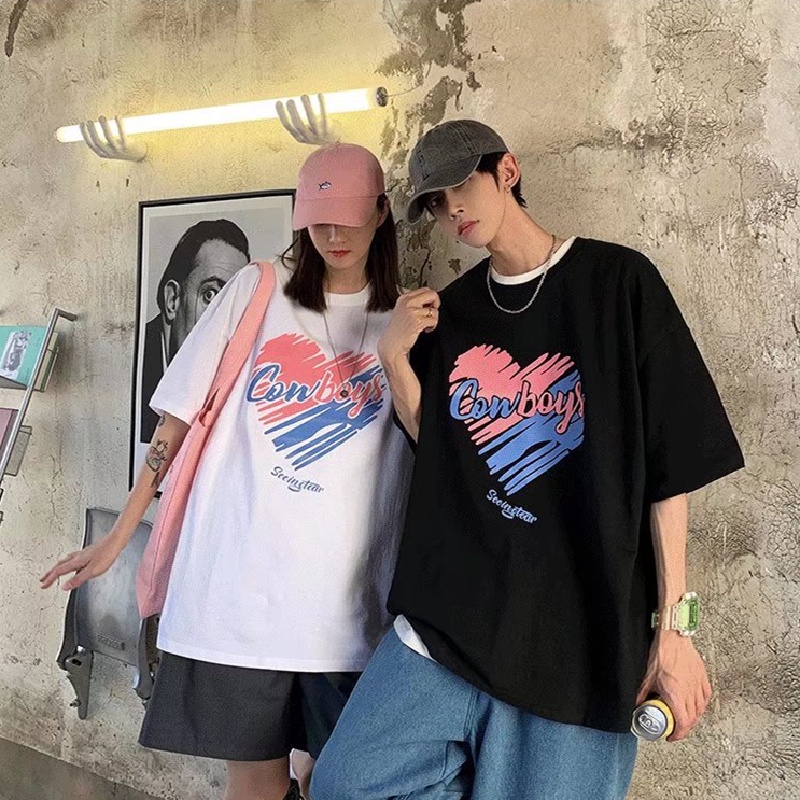 Áo Thun Tay Ngắn Dáng Rộng In Chữ Phong Cách Hàn Quốc Thời Trang Mùa Hè Cho Nam Và Nữ size M-5XL