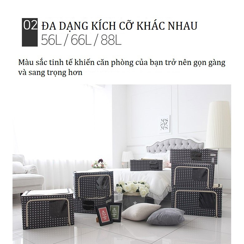 TÚI ĐỰNG QUẦN ÁO KHUNG THÉP 66L- LIVING BOX 66L- Dài 50 x Rộng 42 x Cao 35cm