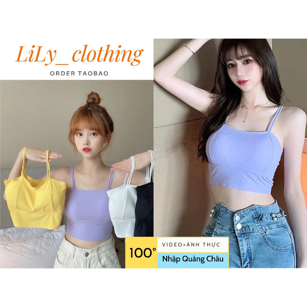 Áo croptop 2 dây Quảng Châu [VIDEO+ẢNHTHẬT] áo nữ Taobao có đệm mút ngực mix chân váy, quần cạp cao siêu chất A149