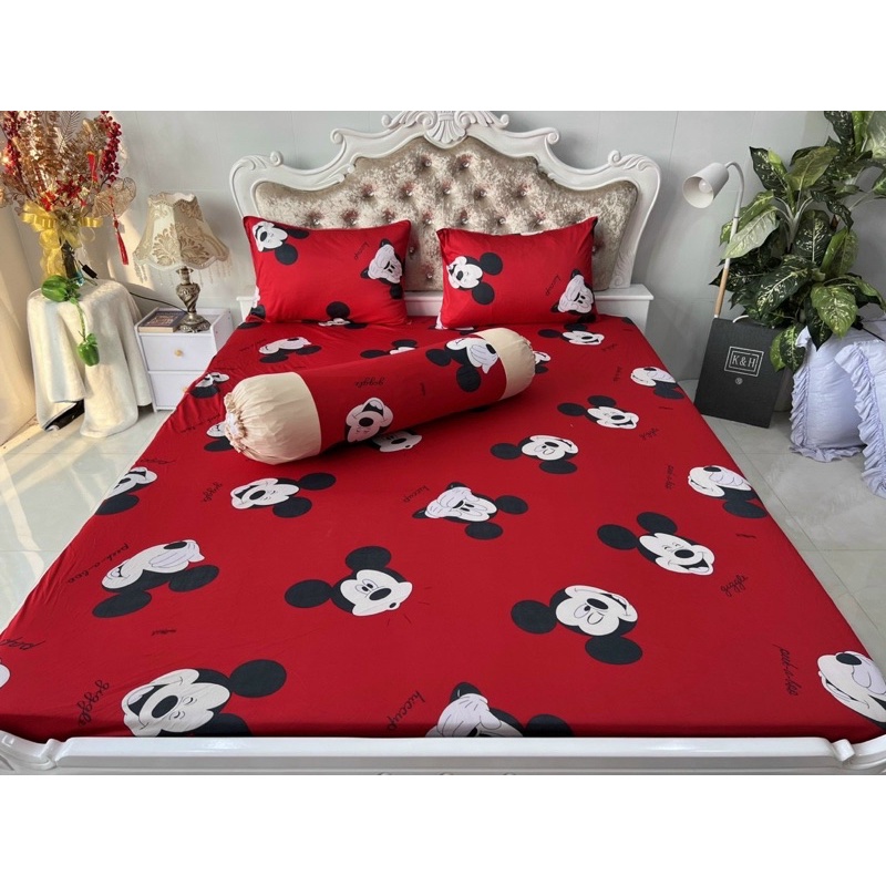 Bộ ga gối thun hàn hình chuột Mickey