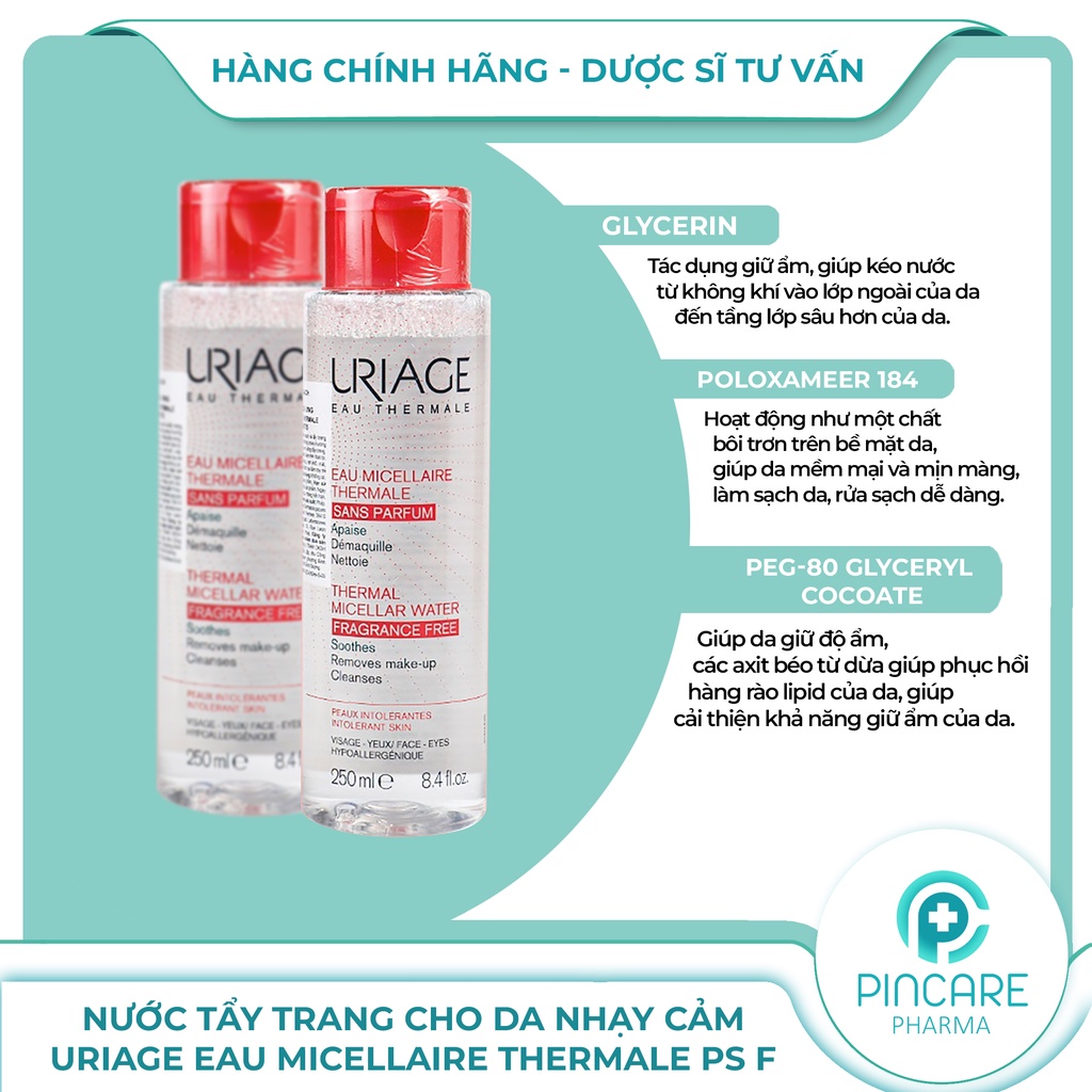 Nước tẩy trang cho da nhạy cảm Uriage Eau Micellaire Thermale PS F 250ml(màu hồng) - Hàng chính hãng - Nhà thuốc PinCare