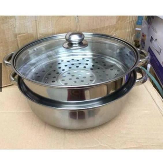 Bộ xửng hấp inox 28cm - nồi hấp đa năng 2 tầng cao cấp nắp kính