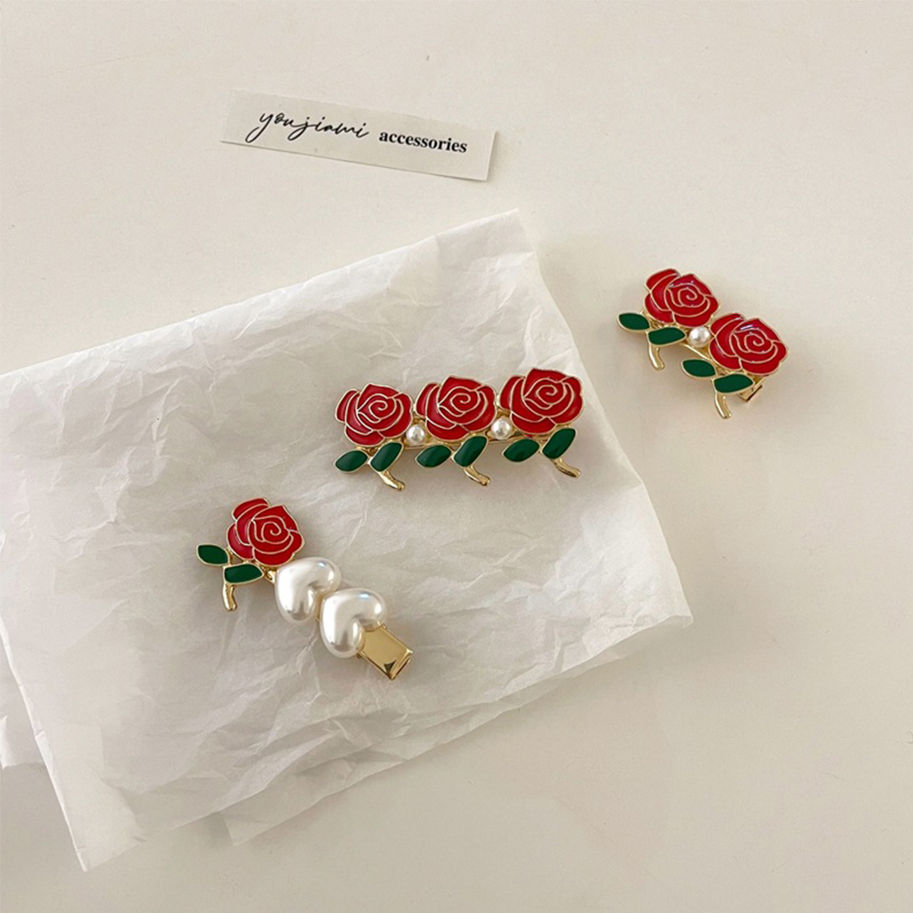 Kẹp Tóc Hoa Hồng Đính Ngọc Trai Dễ Thương Cho Nữ