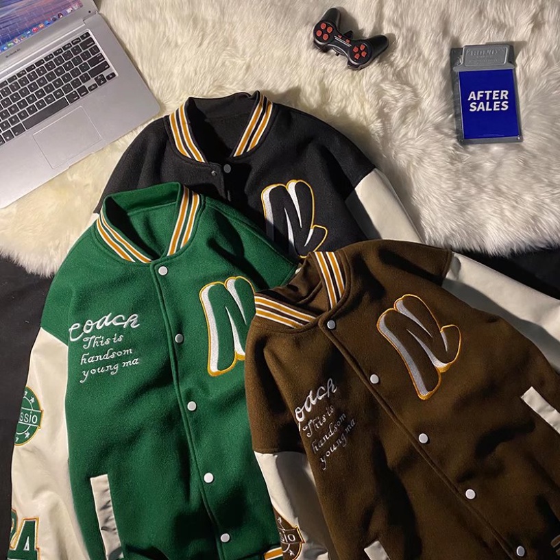 Áo Khoác Bóng Chày Thêu Chữ Phong Cách Hàn Quốc Thời Trang Cho Nam Nữ